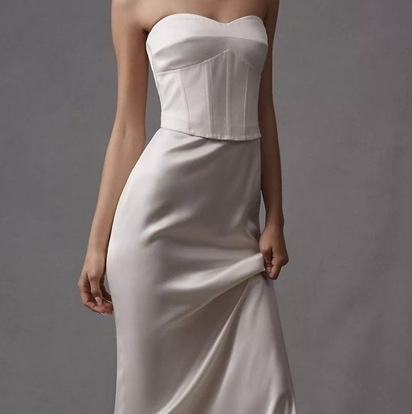 SZ 10 NWT Reformation Ariyah Corset Satin Maxi Dress Off White Wedding - Picture 3 of 15